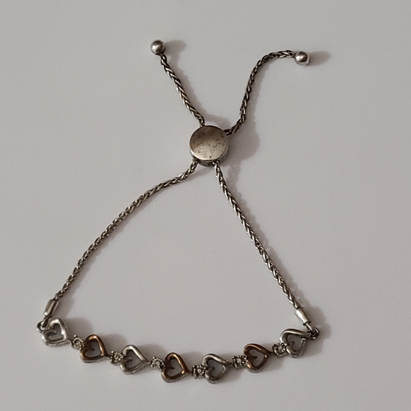 Diamond Heart Bolo Bracelet 10k Rose Gold Sterling Silver Slide Adjusts To 9.5\